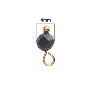 4mm black faceted gemstone bead pendant with gold metal findings for DIY jewelry