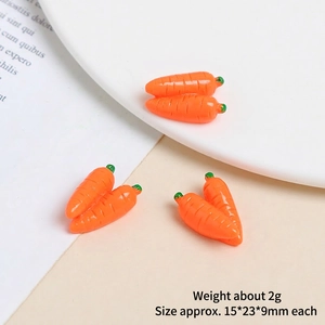 Miniature resin carrot charm for DIY crafts, measuring 15x23x9mm and weighing 2g each