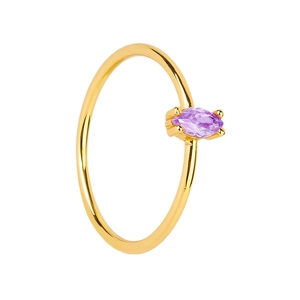 18k gold minimalist ring with marquise-cut purple zircon in four-prong setting