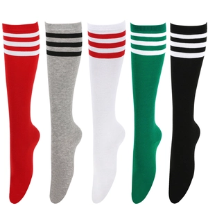 Women's knee high athletic socks with three stripes in black, white, grey, red and green