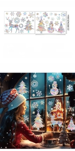 Detailed Christmas window stickers set with holographic snowflakes and reindeer decals