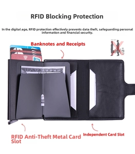 Detailed internal view of RFID leather wallet showing card slots and money clip