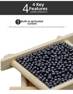 Detail shot of activated charcoal beads for eyelash glue storage container humidity control