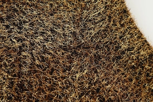 Macro shot of high-density golden wire texture on a long-sleeve bomber jacket fabric
