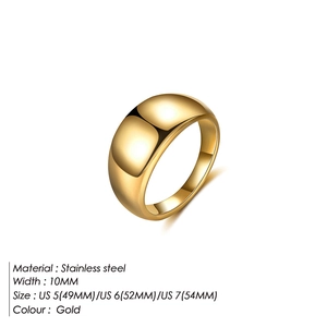 Polished 18K gold-plated stainless steel 10mm wide dome ring for men and women