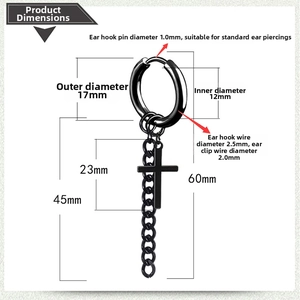 Detailed size specifications for black cross chain earring with measurements in millimeters