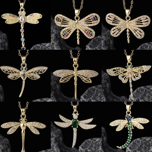 Dainty Dragonfly Pendant Necklace For Women Copper Gold Plated With Colorful Zircon Inlaid Minimalist Jewelry Gift