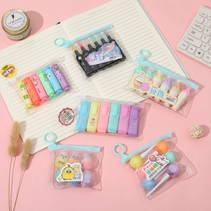 Mini pill highlighter pens set with creative candy shapes in a clear zipper pouch