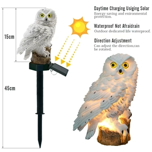 Solar powered white owl garden light for outdoor lawn decor with waterproof features