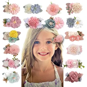 Handmade Artificial Flower Hair Clips Fabric Chiffon Floral Side Pin For Toddler Kids Baby Girls Wedding Party Accessories