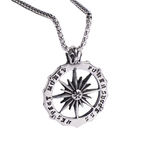 Hip hop vintage silver compass sun god pendant necklace in stainless steel