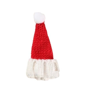 Mini bonnet de Noël tricoté en laine rouge et blanche pour poupées et décors
