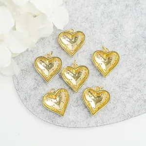 Six piece 18K gold plated heart charms with textured micro-inlay for DIY jewelry making