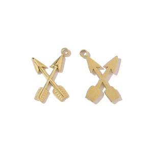 Detailed macro view of gold-plated stainless steel lucky bag charms showing both sides