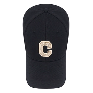 Classic black baseball cap featuring a vintage gold embroidered letter C on hard crown