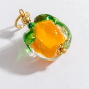 18k gold stainless steel orange glass fruit pendant for handmade DIY necklaces