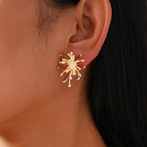 Firework Heart Stud Earrings Copper Zircon Oil Drop Enamel With Silver Earring Post Vintage High End For Women