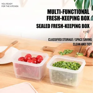 Dual-layer kitchen storage box with strainer basket for fresh vegetables and fruit