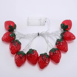 Decorative strawberry LED string lights for kids room featuring 10 red fruit pendants