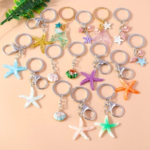 Ocean Starfish Shell Mermaid Tail Keychain Resin Glitter Alloy Faux Artificial Pearl Rhinestone Marine Theme Charm Pendant For Women