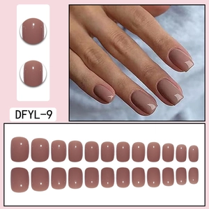 Short square dusty pink press-on nails set with 24 pieces in a glossy finish style