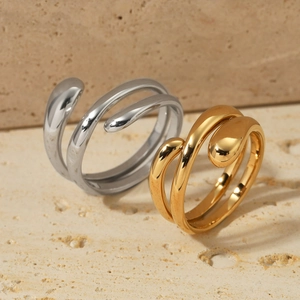 Polished stainless steel multi-layered spiral rings in gold and silver finish
