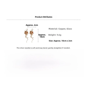 Size chart showing dimensions 10x2cm and materials copper and glass for fringe earrings