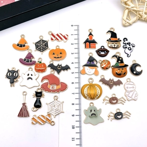 Mixed set of 25 Halloween alloy enamel charms featuring pumpkin witch and ghost designs