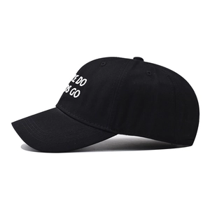 Classic black cotton baseball cap featuring white letter embroidery on the side