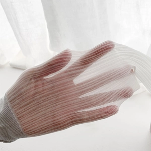 Detail view of white sheer ribbon mesh socks showing high elasticity and breathable texture