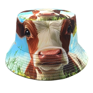 Cow Print Bucket Hat Wendbar Polyester Sonnenschutz Outdoor Fischerhut Für Herren Damen Retro Hip Hop Style
