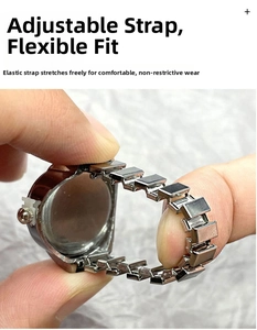 Detail of the silver flexible elastic metal strap showing the stretchable ring watch band