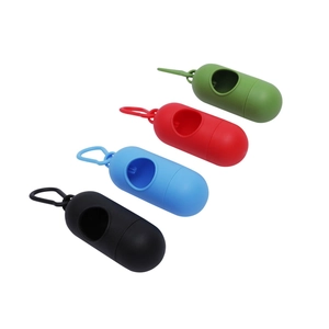 Capsule shaped pet waste bag dispensers with LED and carabiner in four colors