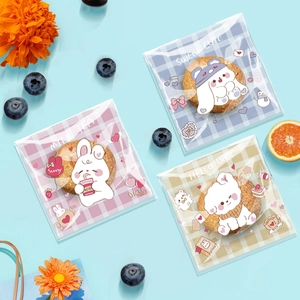 Cute cartoon transparent gift bags with plaid patterns for nougat and cookies