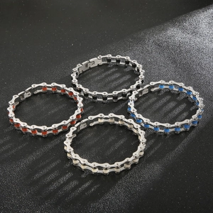 Titanium steel bike chain bracelets in black, orange, blue, and white colors
