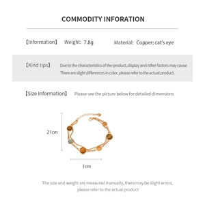 Detailed size specifications for 18k gold plated cat eye stone vintage bracelet