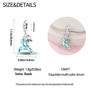 Détails de taille pour pendentif renne en argent 925 avec émail bleu et pierres zircon