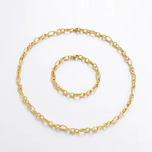 Stainless Steel Necklace And Bracelet Jewelry For Women Chunky Textured Oval Link Chain Punk Hip Hop Style Accessory