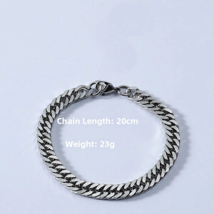 Industrial Cuban chain bracelet detail showing lobster clasp, 20cm length and 23g weight