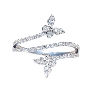Luxury Copper Zirconia Double Butterfly Open Ring For Women Elegant Spiral Inlaid Shiny Finger Ring Jewelry Fashion Gift
