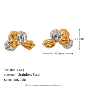 Boucles d'oreilles fleurs bicolores en acier inoxydable plaqué or 18K, 30mm