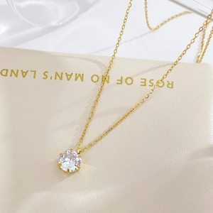 Minimalist gold chain necklace featuring a single round white zircon pendant for women