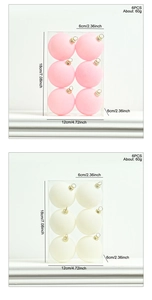 Detail view of 6cm pink and white flocked Christmas ball ornaments set with box dimensions