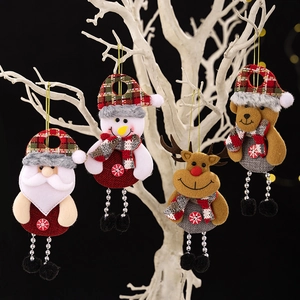 Weihnachtsdeko Anhänger Weihnachtsmann Schneemann Rentier Bär Stoff Plüsch Mit Perlenkette Beinen Kariert Baumschmuck