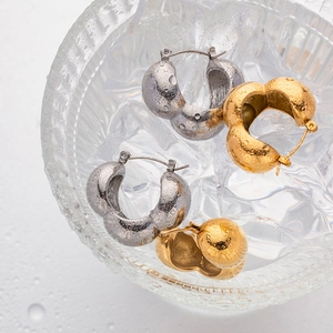 Chic 18k gold and silver stainless steel bubble hoop earrings with water drops
