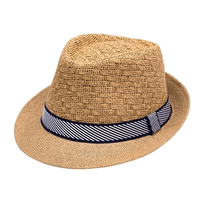 Breathable summer straw fedora hat with striped band for sun protection and outdoor leisure
