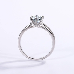 Classic S925 sterling silver six-prong moissanite ring with elegant round cut stone