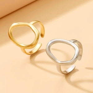 Baroque Vintage Stainless Steel Adjustable Open Ring For Women Hollow Geometric Oval Resin Dried Flower Inlaid Elegant