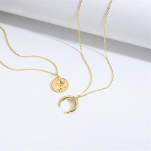 Elegant gold crescent moon necklace and rose coin pendant set for women's stylish jewelry