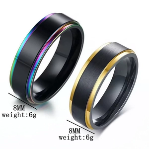 Detail view of 8mm two-tone titanium steel rings with 6g weight and brushed black finish